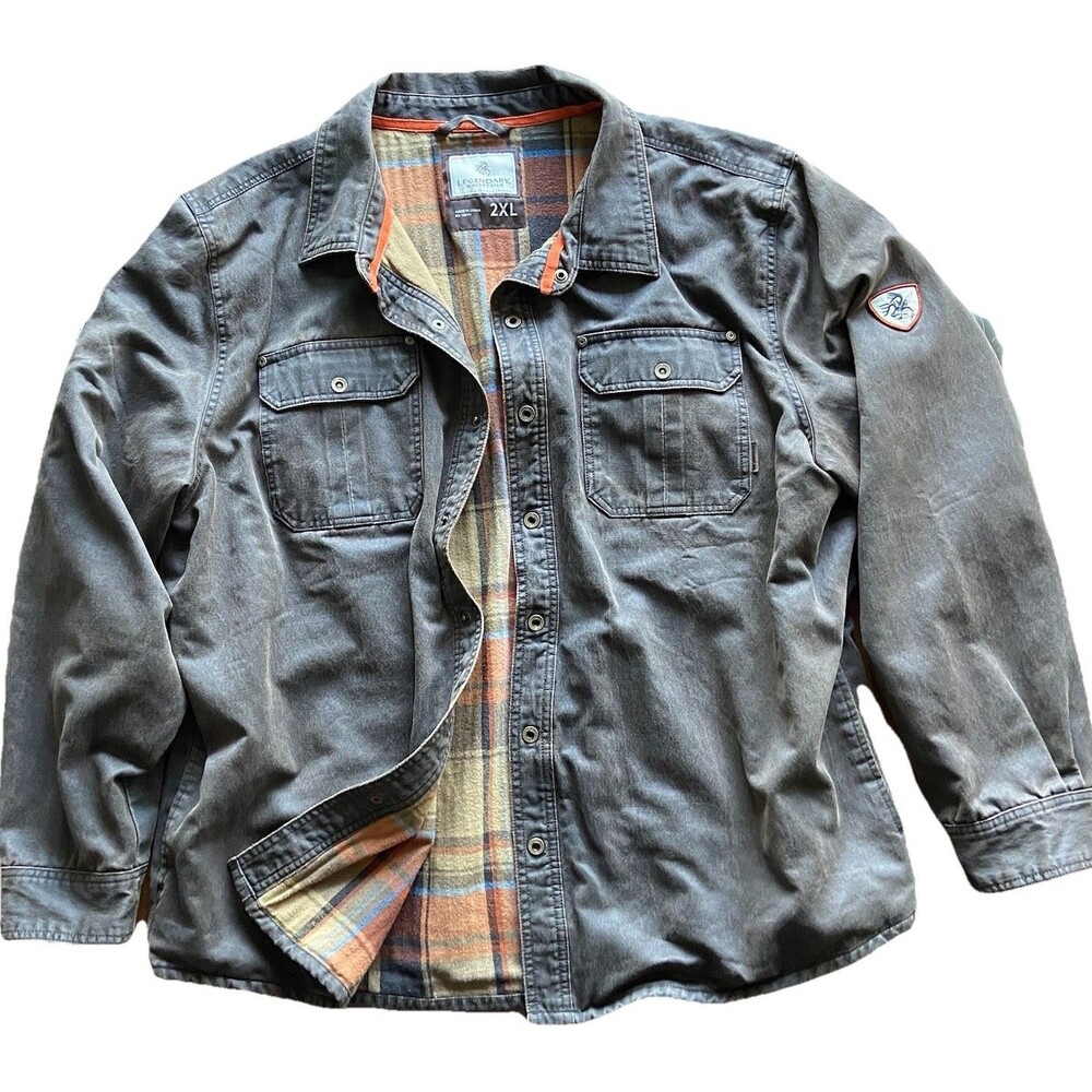 Legendary Whitetails Waxed Shirt Jacket Mens 2XL Flannel Lined Tobacco Brown